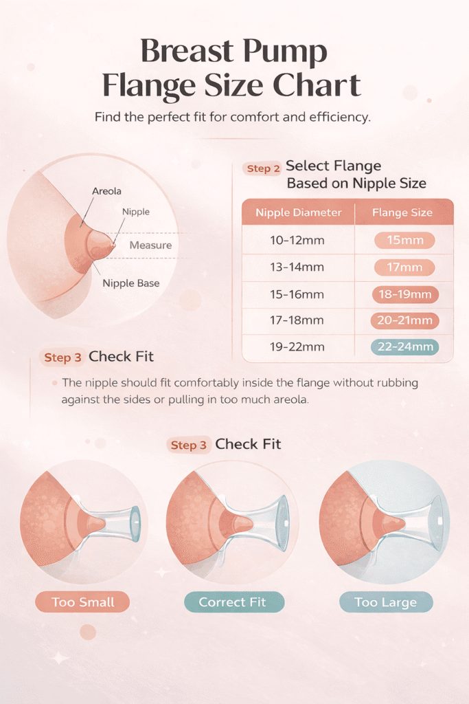 breast pump flange size chart, how to measure nipple size for flange, how to measure flange size